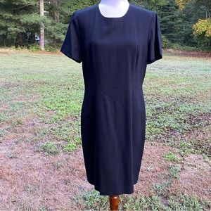 J. PETERMAN DRESS SHEATH MIDI SHORT SLEEVE BLACK WOOL CREWNECK USA SIZE 12